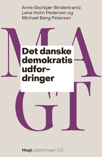The new book "Det danske demokratis udfordringer" is part of the book series from the Democracy and Power Study 2.0. Photo: Aarhus Universitetsforlag. Book cover, letters, colours.